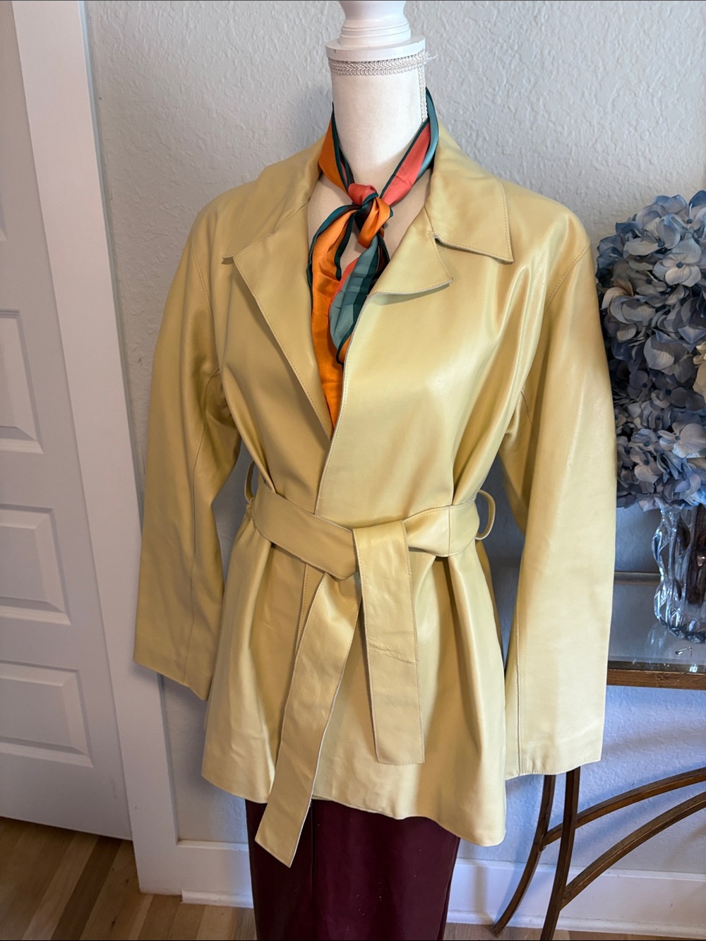 Isda & Co Light Yellow Belted leather Trench Coat - Women's Jacket